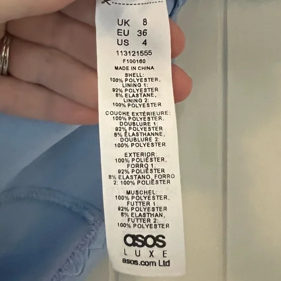 ASOS LUXE 3D Lace Ruffle Bardot Mini Dress in Blue - Picture 9 of 10